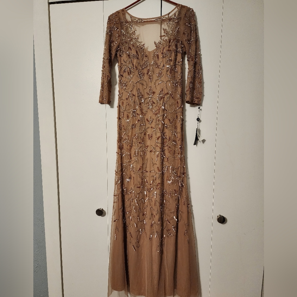 Adrianna Papell Beaded Brown Gown
